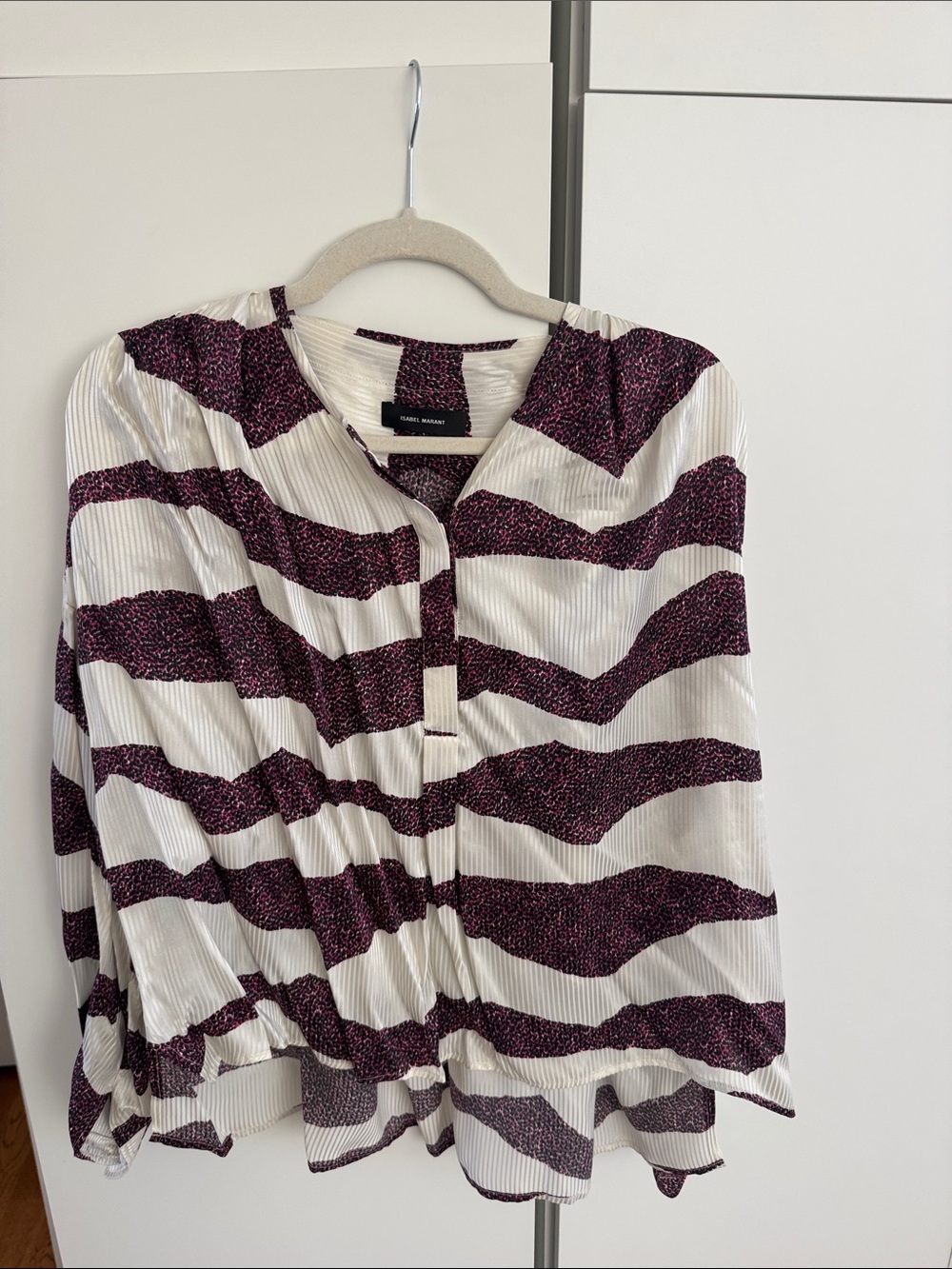 Isabel Marant White and Purple Wave-Striped Pleated Blouse